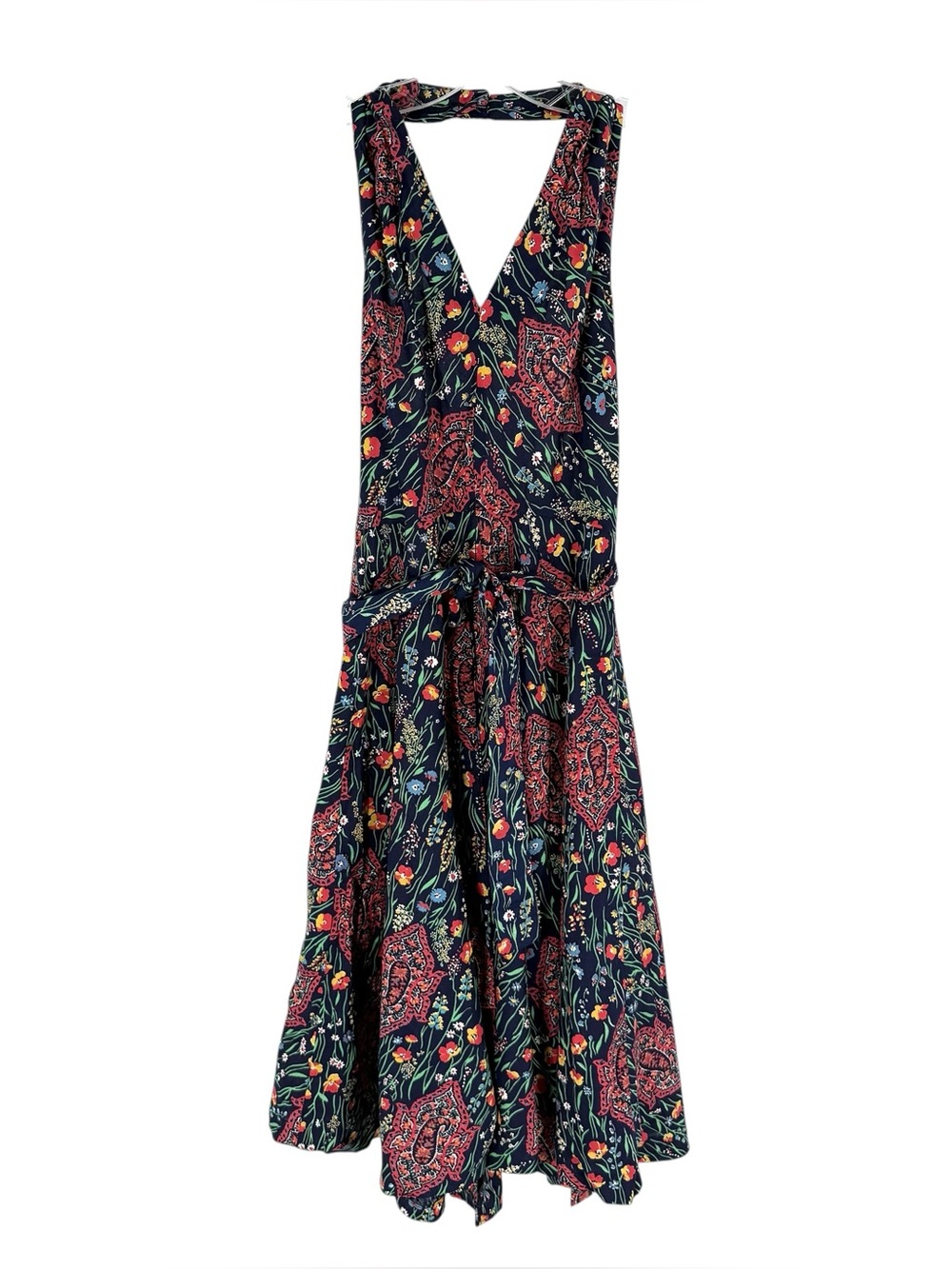 Vintage Act I Wrap Dress Womens Size XS Navy Floral Halter Open Back